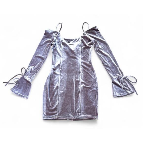 NWT Dance&Marvel Small Velvet Mauve Mini Long bell Sleeve Dress feminine evening - Picture 2 of 8